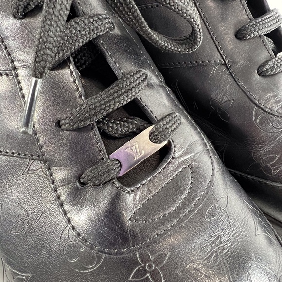 LOUIS VUITTON Monogram Black Leather Mens Logo sneakers Marked as 10.5 11.5US - Picture 7 of 15